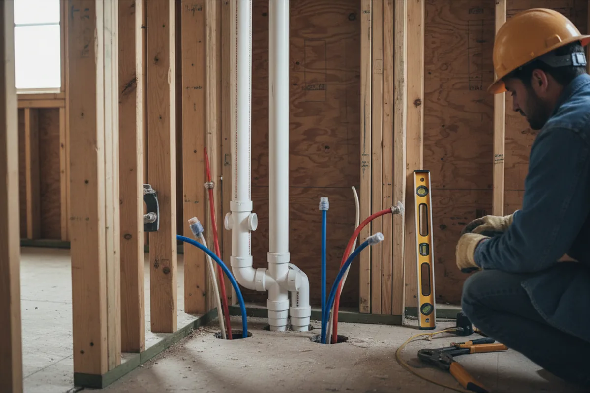 Drain and supply rough-in during Sump Pump Repair in Fallston